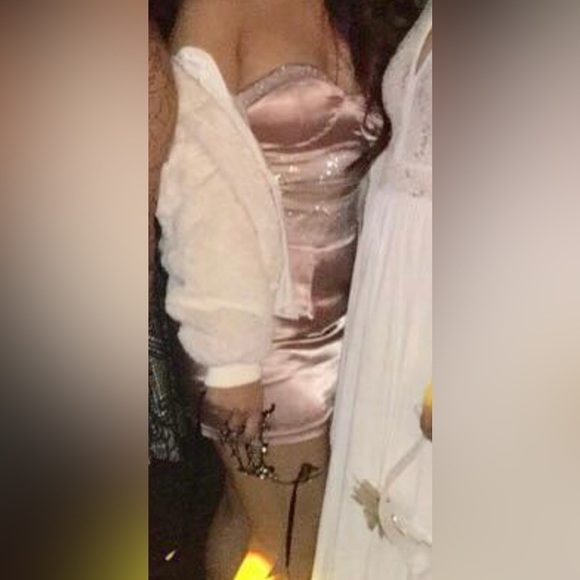 Satin Mauve Dusty Rose Pink Sequin Diamond Trim Two Piece Top and Skirt Set (S) - Picture 11 of 12